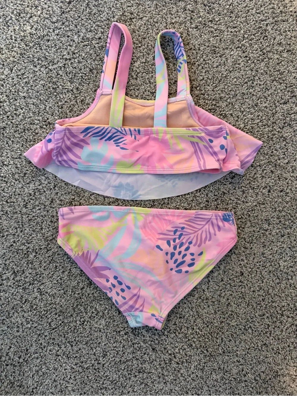 Girls' Pink Tropical Print Two-Piece Swimsuit